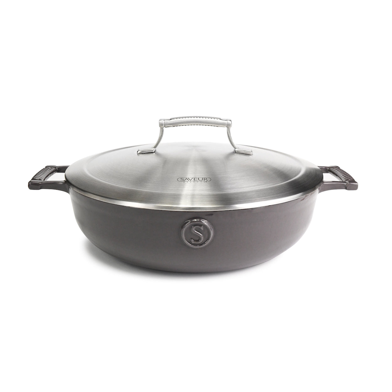 4.5-Quart Enameled Coated Oval Braiser with Stainless Steel Lid