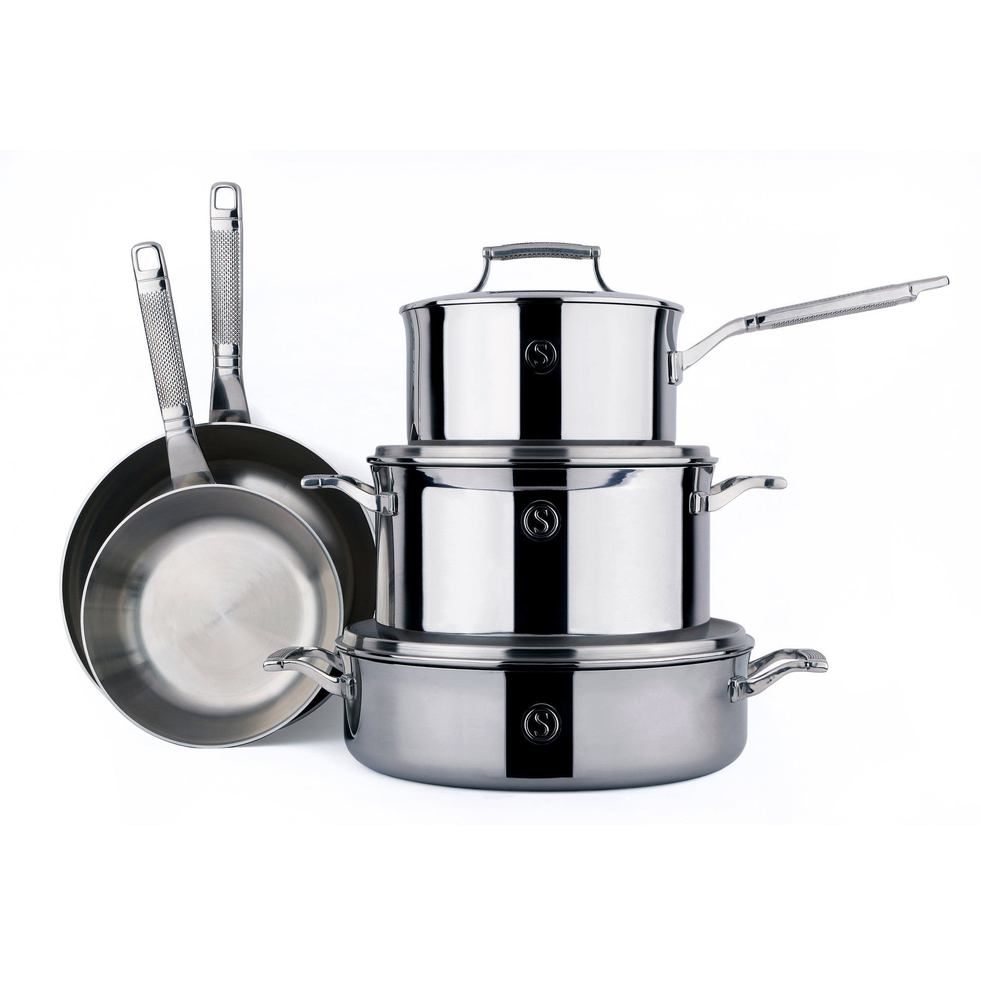 Classic Stainless Steel Cookware Set with Tri-Ply Base for Even